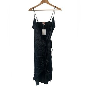 Solaris‎ Style Black Wrap Spaghetti Strap Dress Lace Trim Size Medium NWT